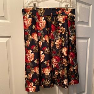 Navy Floral Midi Skirt